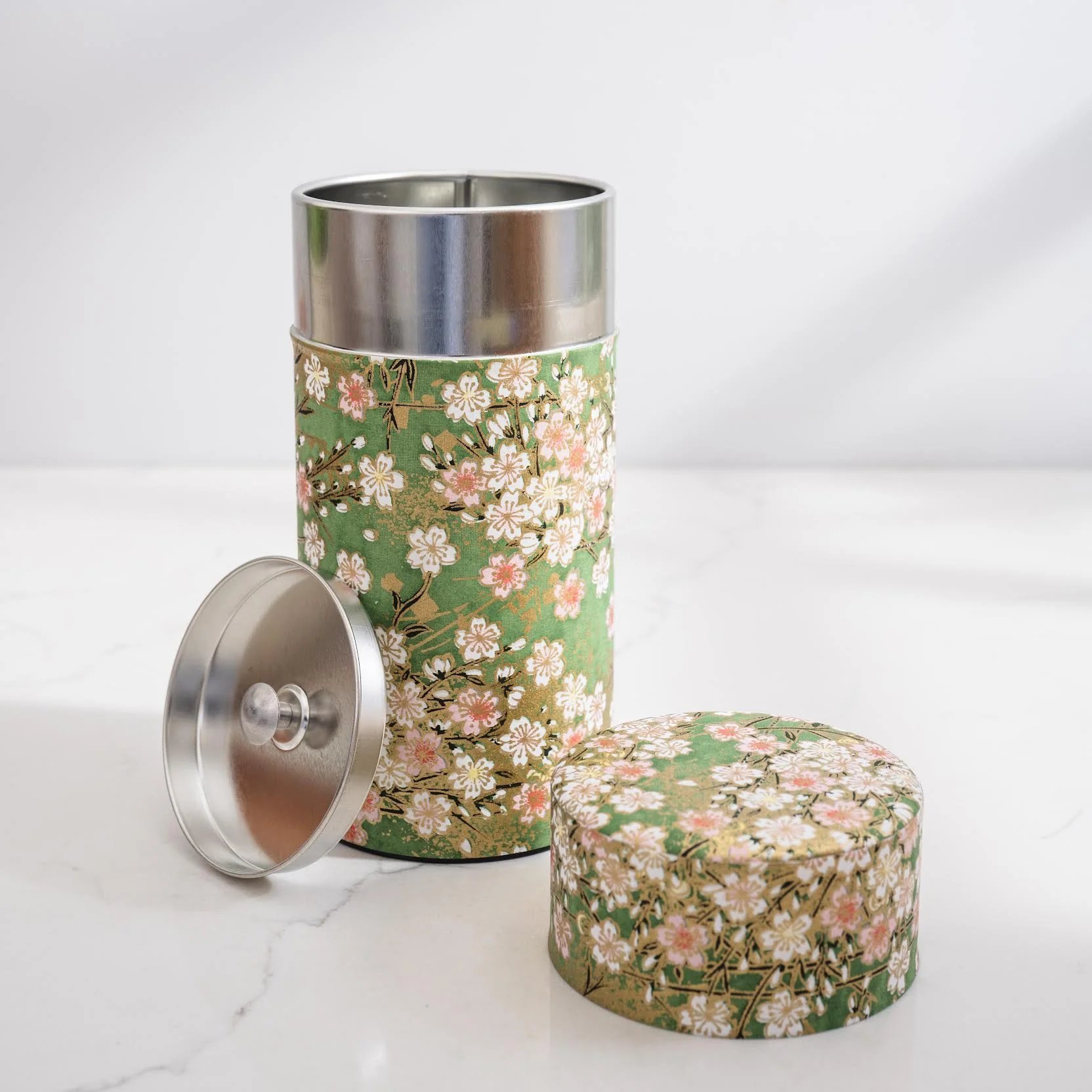 Japanese Tea Tin — Green & Pink Floral - Image 4