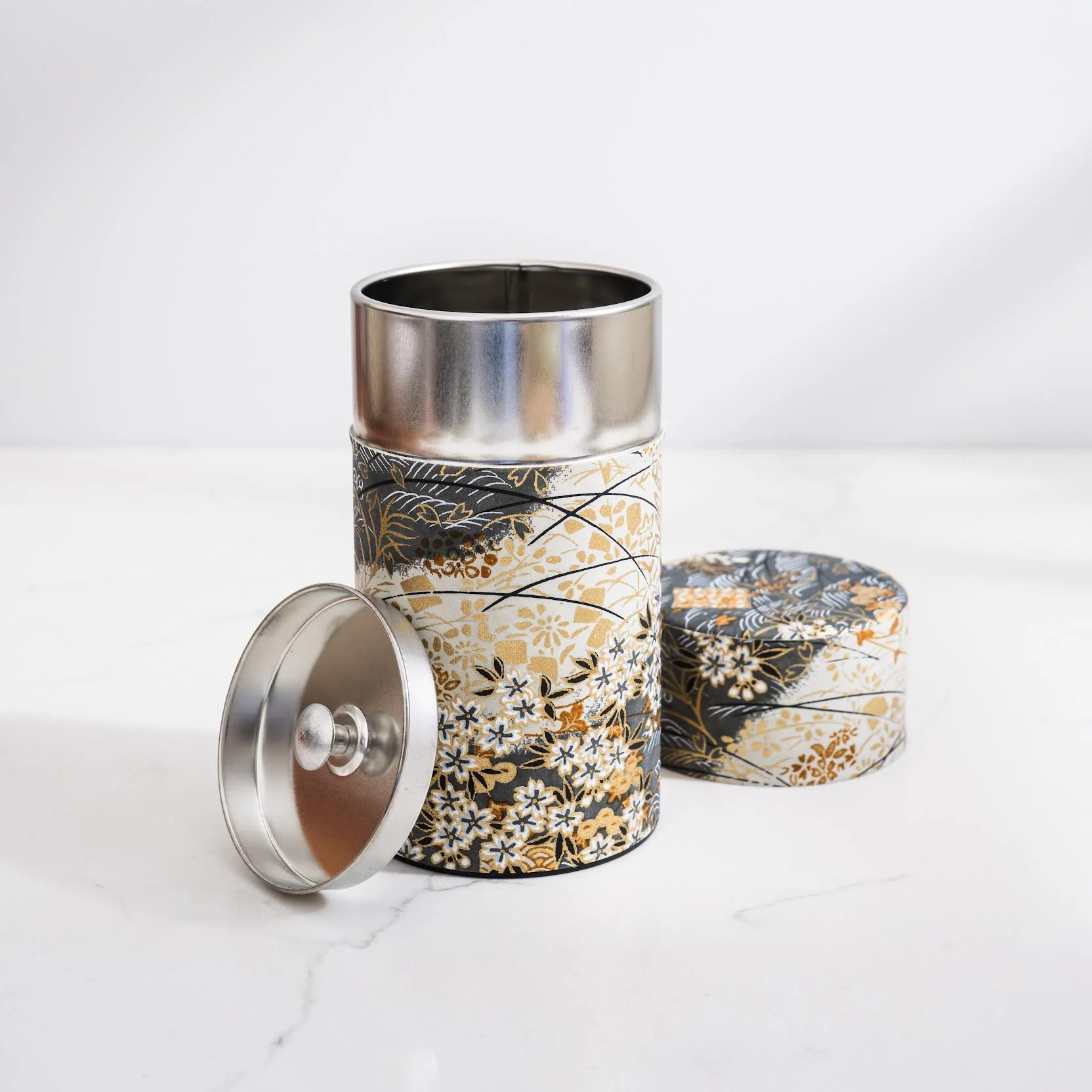 Japanese Tea Tin — Grey & Gold Grasses - Image 3