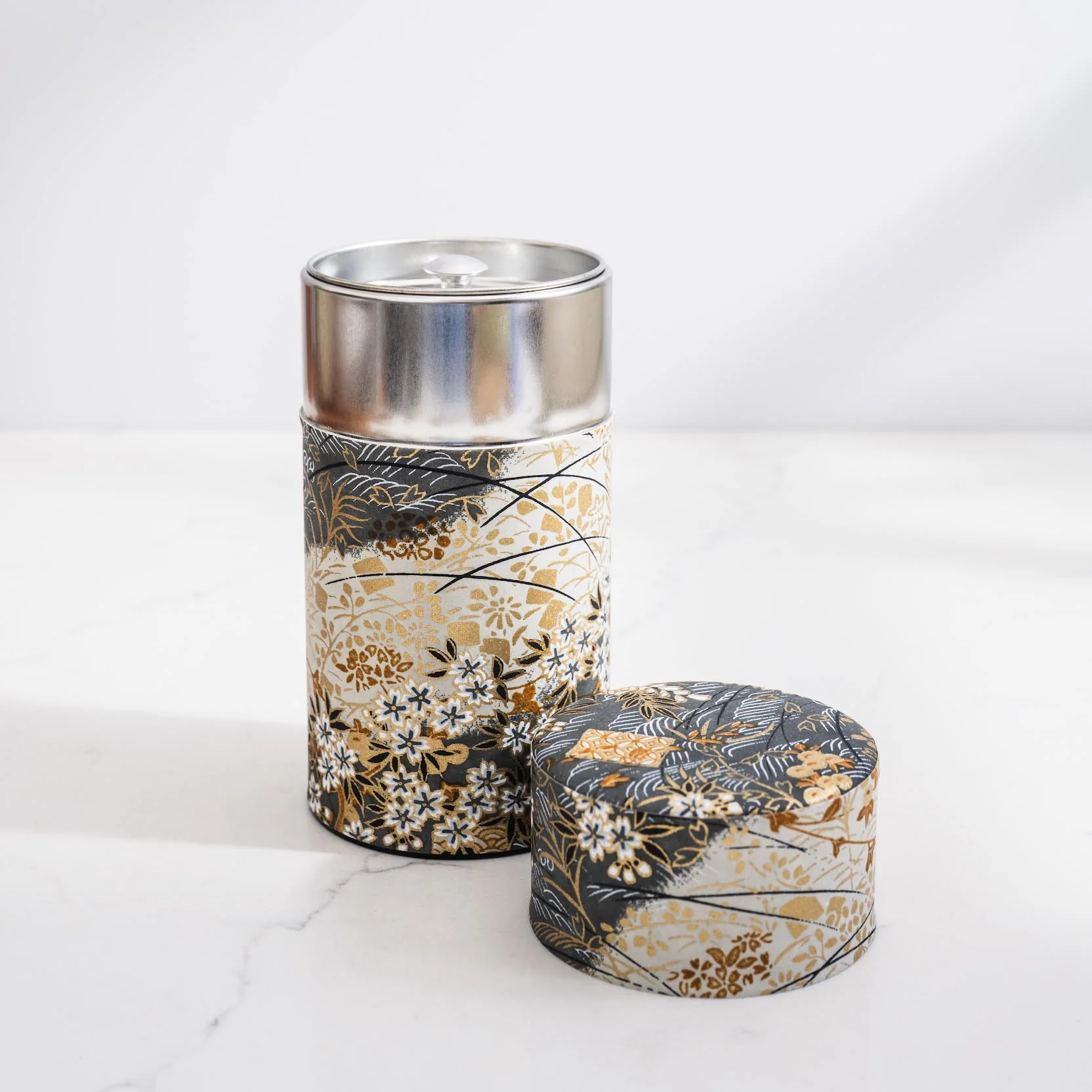 Japanese Tea Tin — Grey & Gold Grasses - Image 4
