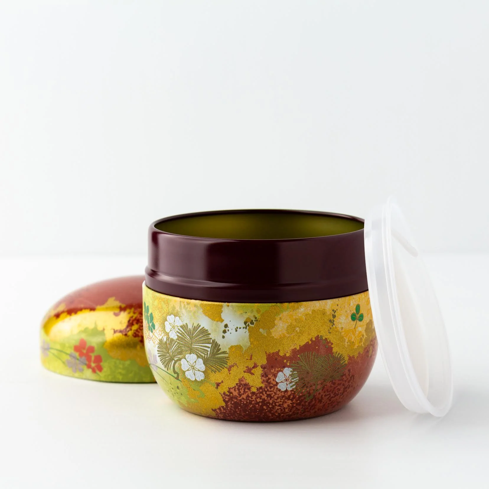 Round Metal Tea Tin - Terracotta & Gold Floral - Image 3