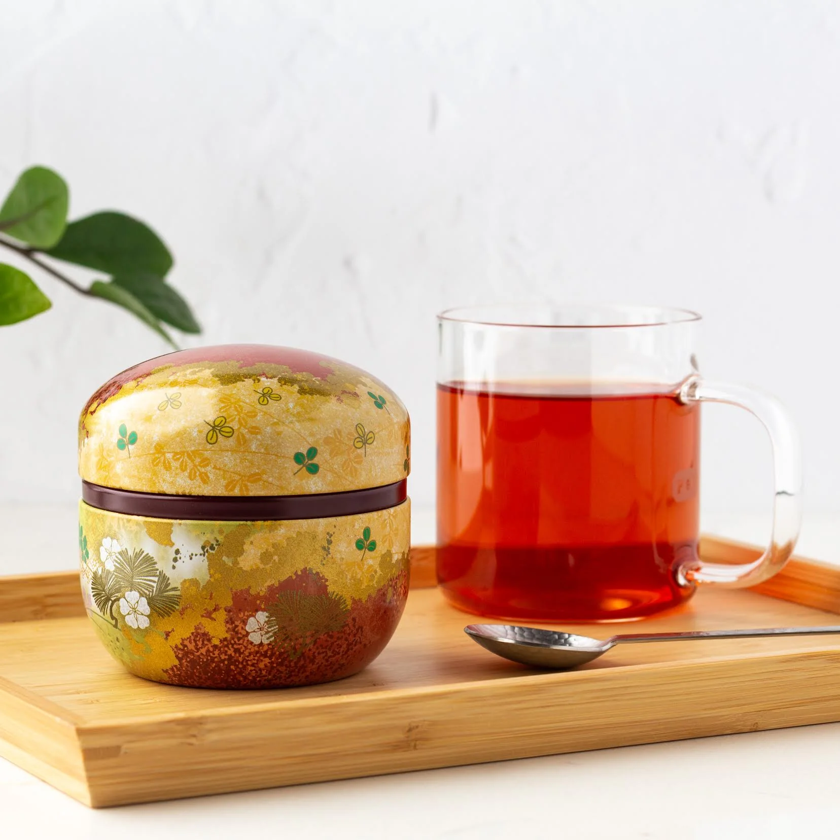 Round Metal Tea Tin - Terracotta & Gold Floral - Image 4